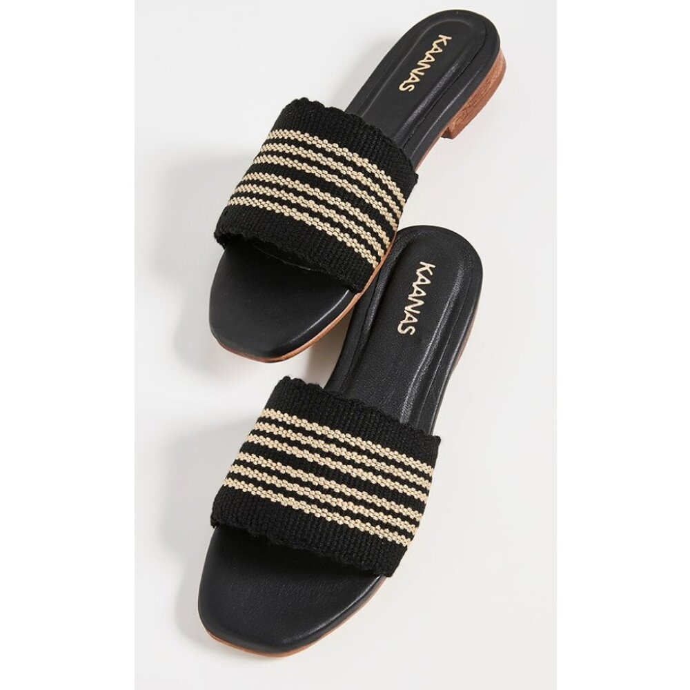 Kaanas Muar Black and Gold Slide Sandals